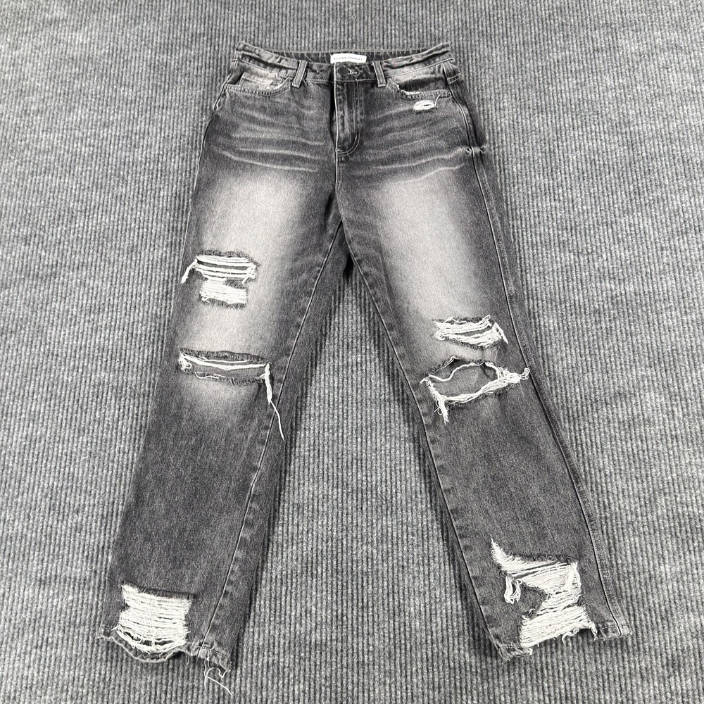 Flying Monkey Ultra High Rise Straight Jeans Womens 27‎ Gray Charcoal Distressed